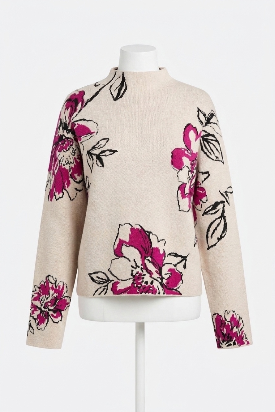 NEW TRIBAL kathleen knit jacquard funnel neck sweater in pink flambe
